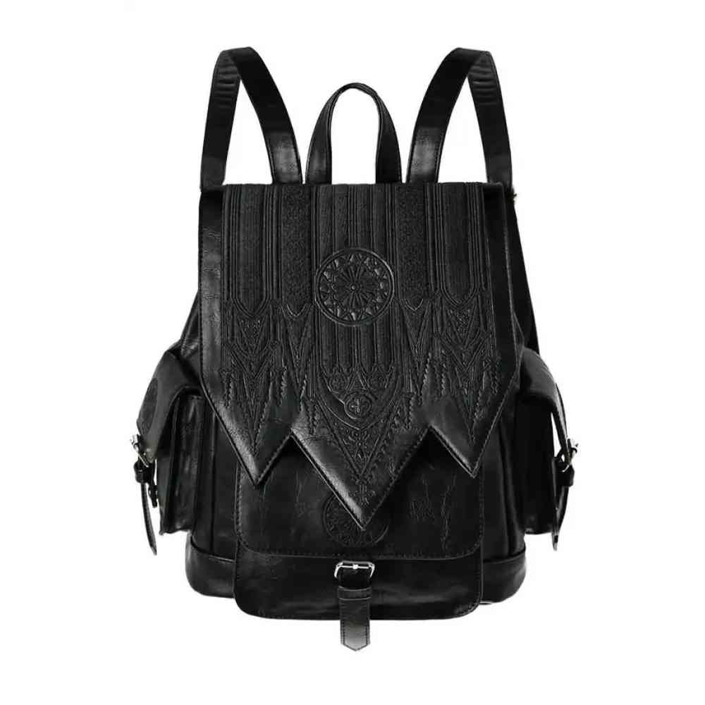 Restyle - Gothic Rosette Inverted Cathedral Embroidery Rugtas - Zwart